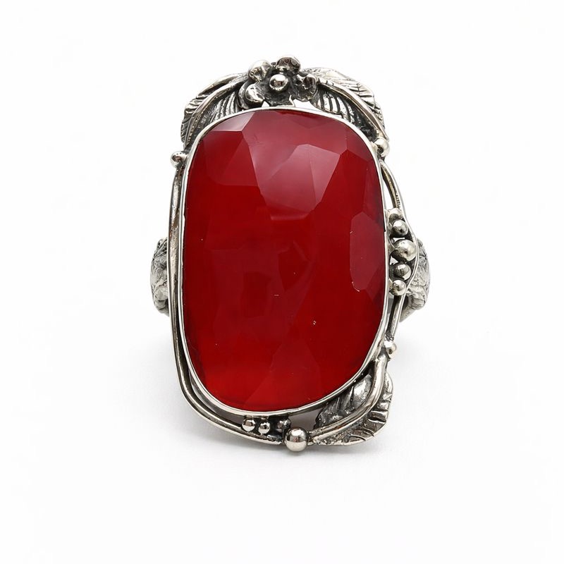 S925 Large Carnelian Silver Detail Ring